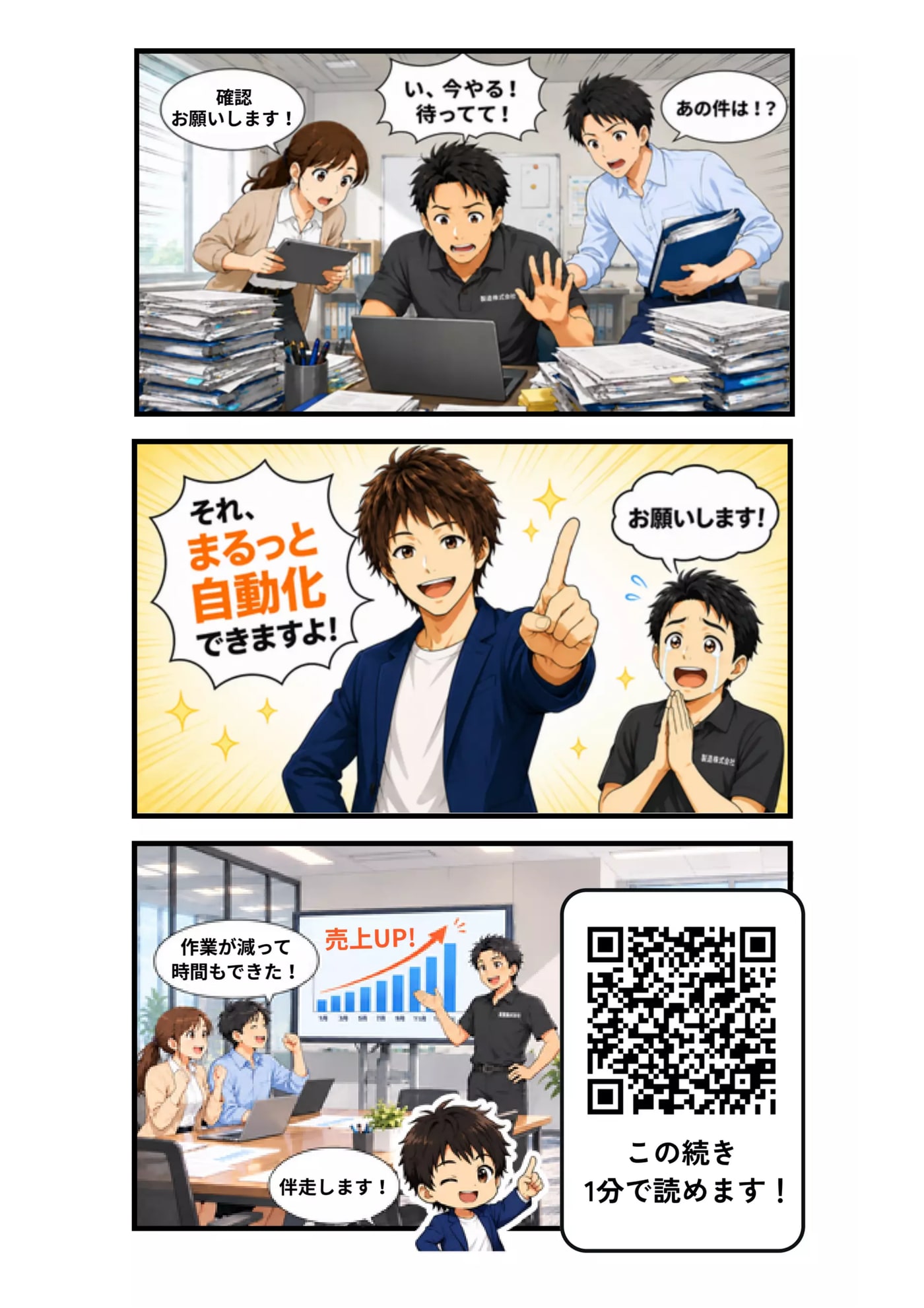 名刺 裏面 ― 業務を『まるっと自動化』する4コマ漫画